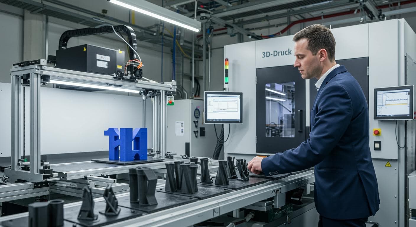 Gruppe von additiv gefertigten Teilen in einer Produktionslinie