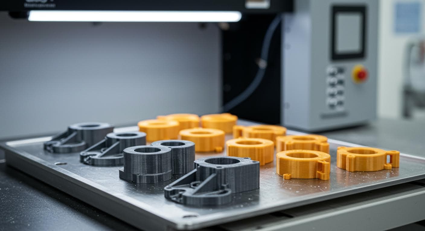 High-resolution image of sintered ceramic 3D-printed parts on a metal tray