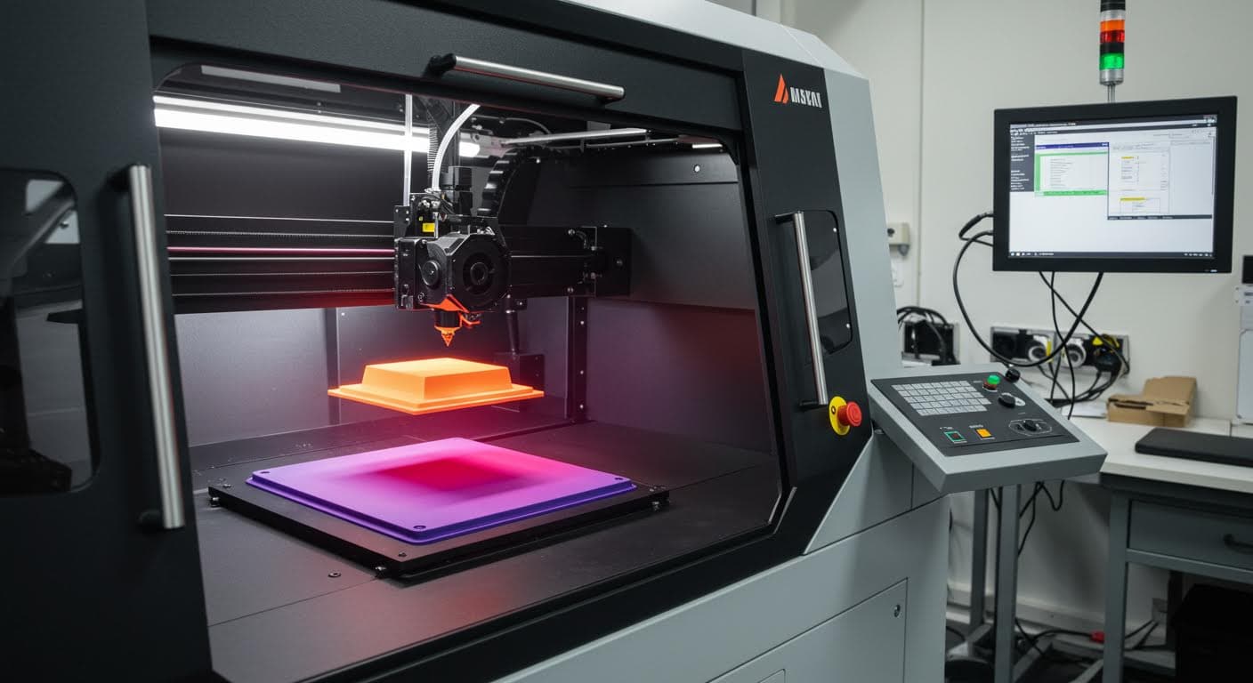 Professionelle Aufnahme einer Lackierkabine, wo ein Objekt gleichmäßig besprüht wird, Fokus auf die Farbschicht, magazin-tauglich