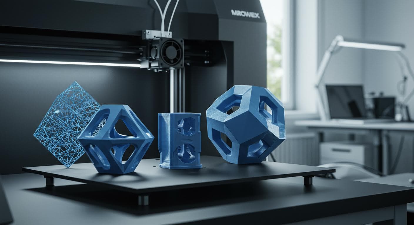 Vergleichende Darstellung von 3D-Modellen in verschiedenen Formaten, visualisiert durch abstrakte geometrische Formen, hochauflösend, rein visuell.