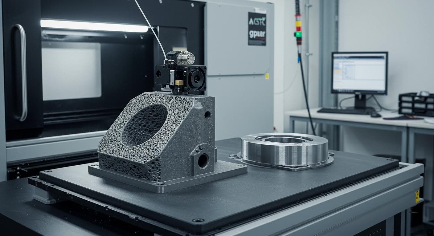 Vergleichsbild von porösem und dichtem SLS-Teil, professionelle Industriefotografie