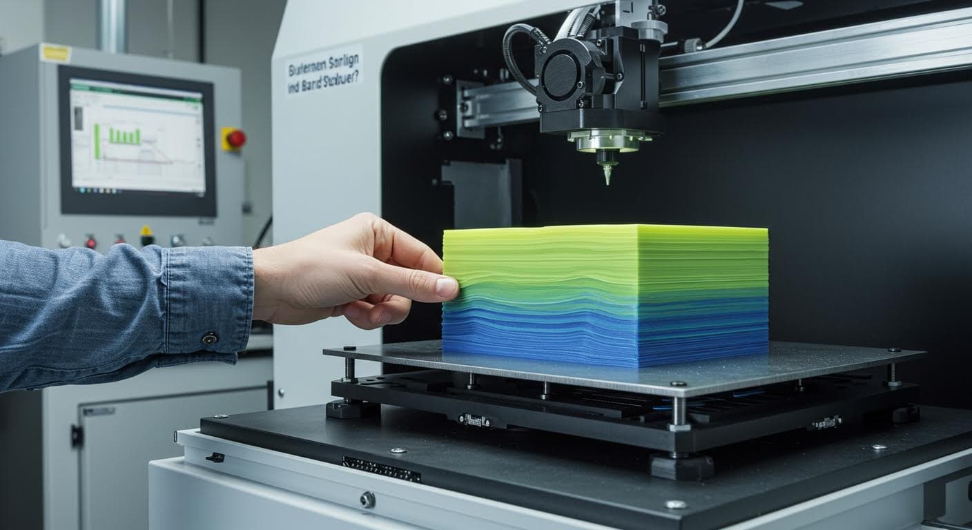 Detailed view of polymer layers being built up in a stereolithography process
