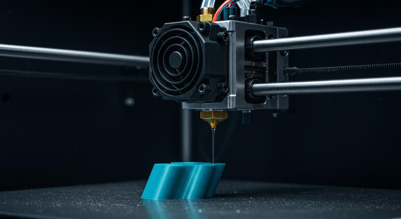 Close-up of a 3D printer extruding standard resin material in a modern workshop, focusing on the nozzle and liquid resin flow, high-resolution industrial photography without any text or labels