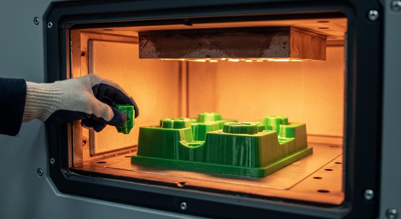 High-temperature resin mold exposed to heat in an industrial oven, highlighting thermal stability, high-definition photo with pure visual focus