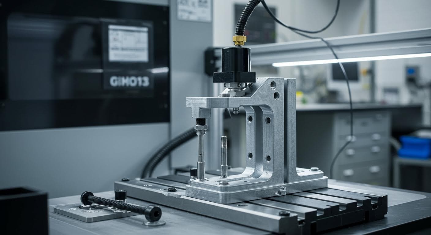 Hochwertiges Bild von 3D-gedruckten Hilfsmitteln in der Elektronikmontage, betont Technologie und Präzision