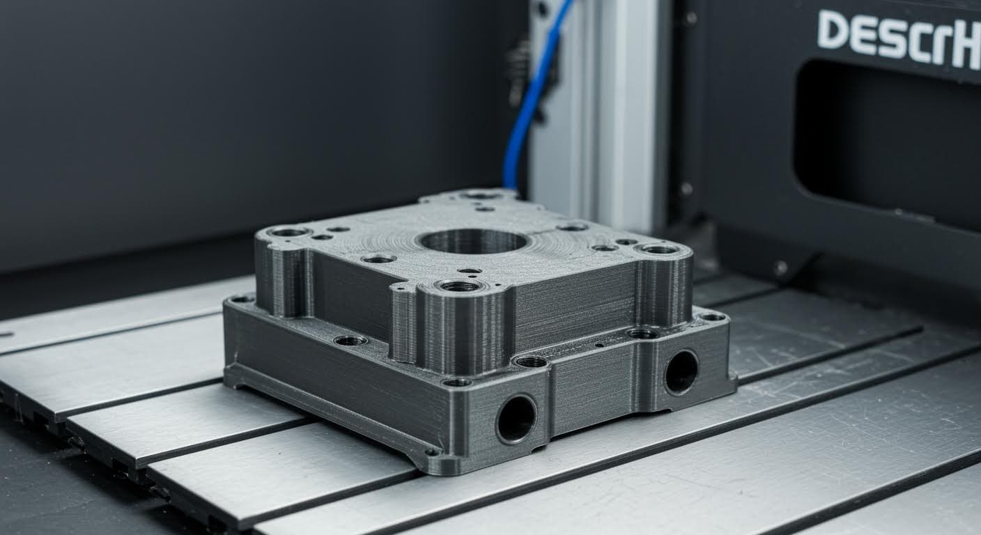 Hochwertiges Foto eines fertigen PA12-Bauteils, das aus dem Drucker entnommen wird, mit detaillierter Oberflächenstruktur, in neutralem Hintergrund, magazinqualität.