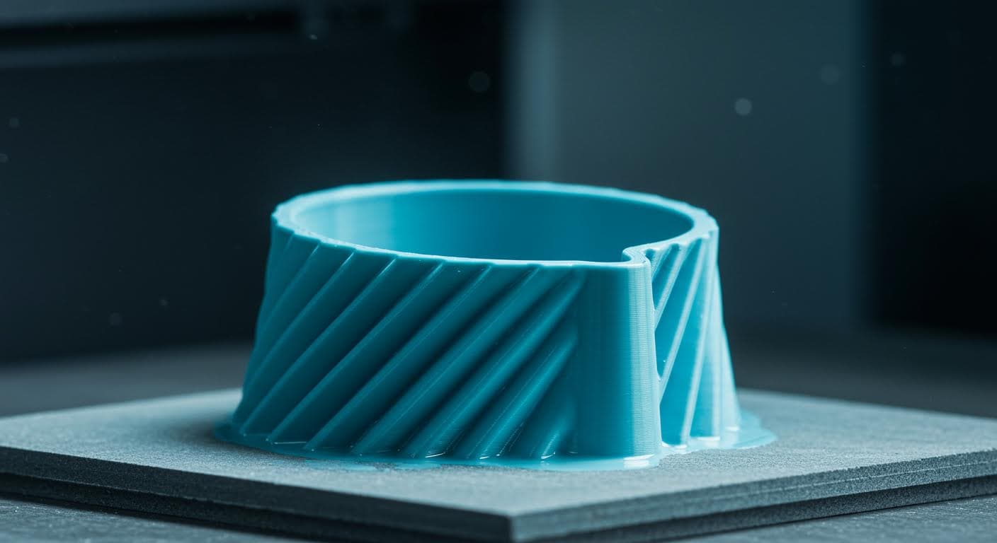 Close-up of a lacquered 3D-printed object with even coating, high-quality finish without labels