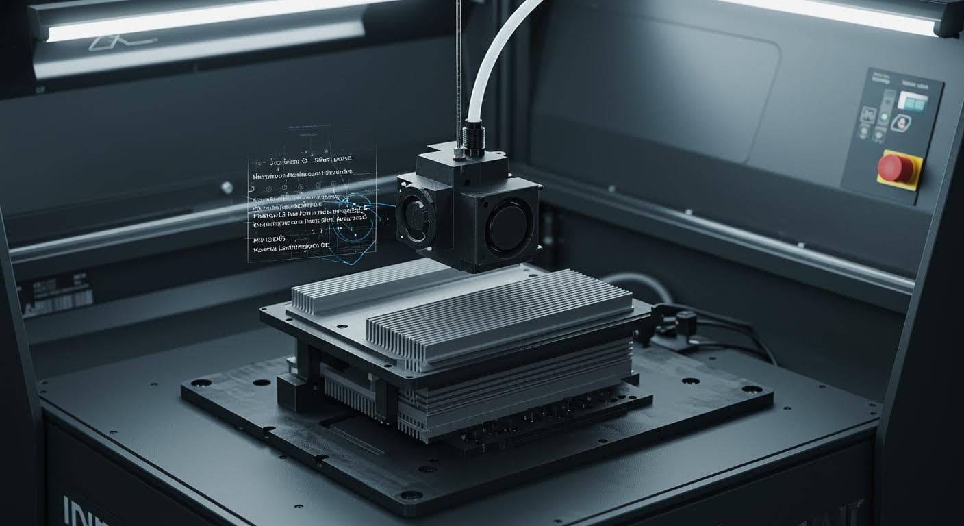 Industrial 3D-printed model demonstrating integrated thermal management elements in a case study scenario