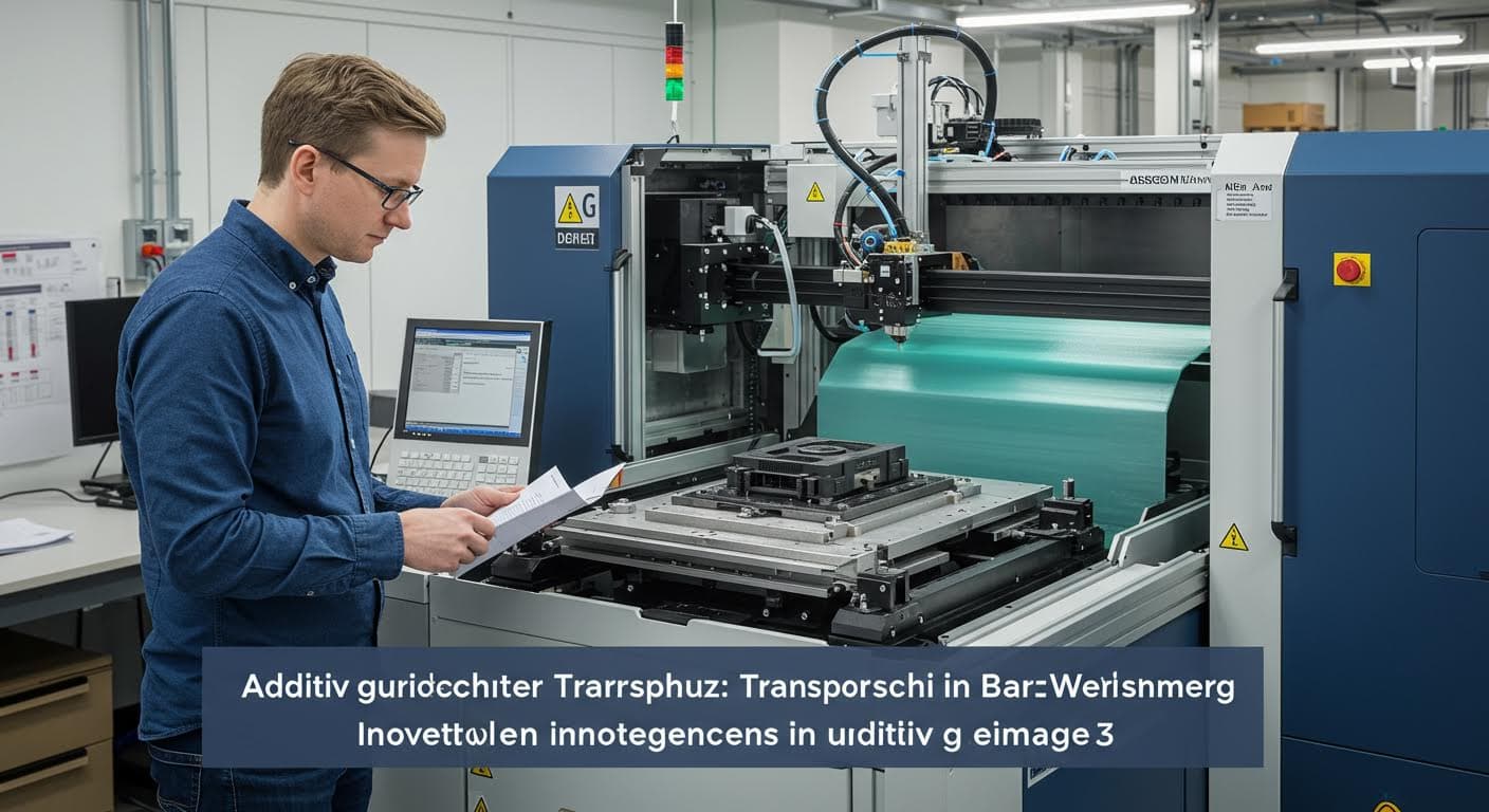Industriefoto einer Maschine, die ESD-Schutzverpackungen herstellt, mit sichtbaren Materialschichten und mechanischen Komponenten, rein visuell dargestellt.