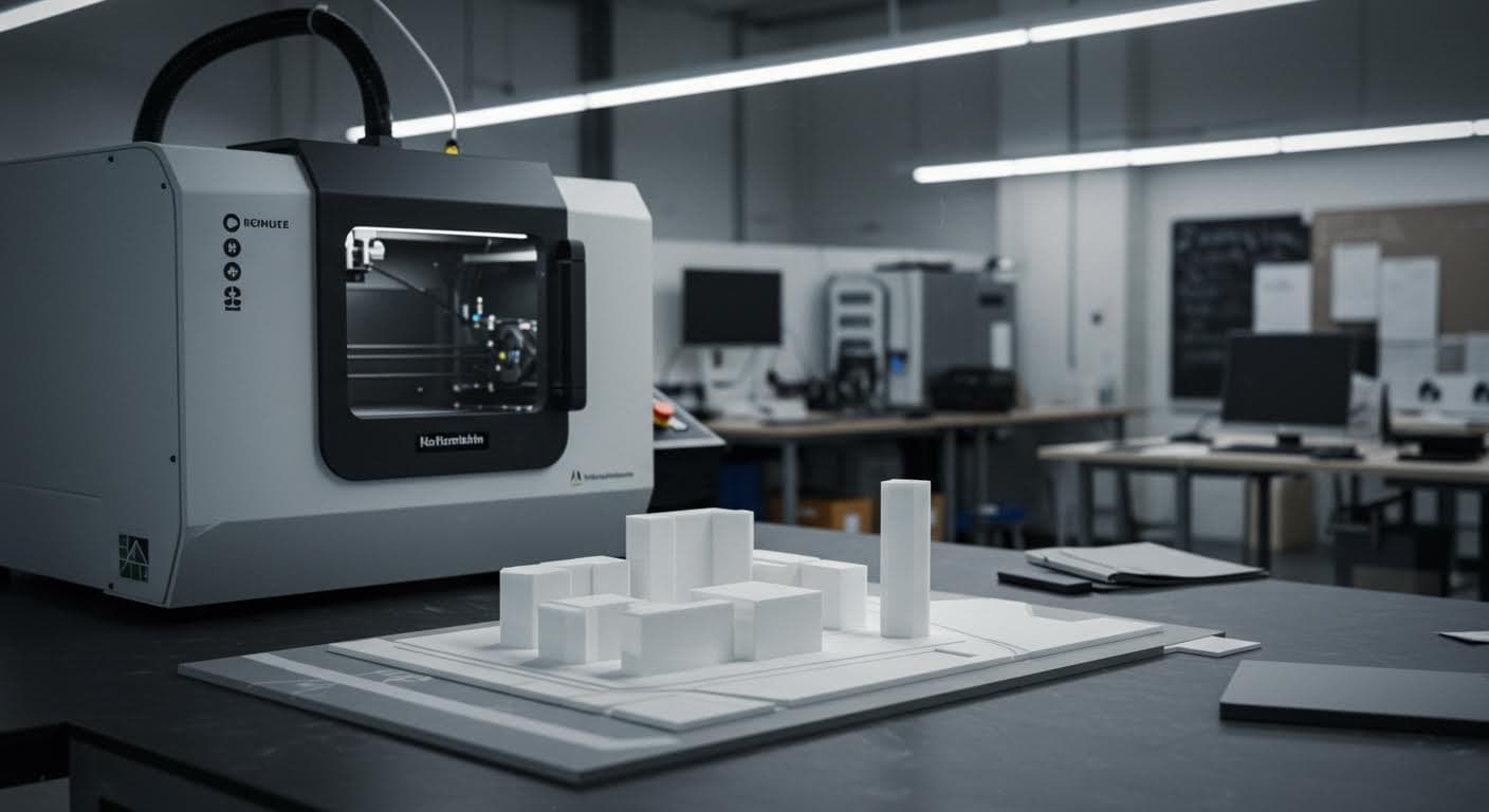 Überblick über ein städtebaulisches 3D-Modell mit vereinfachten Elementen wie Straßen und Gebäuden, ohne jegliche Beschriftungen