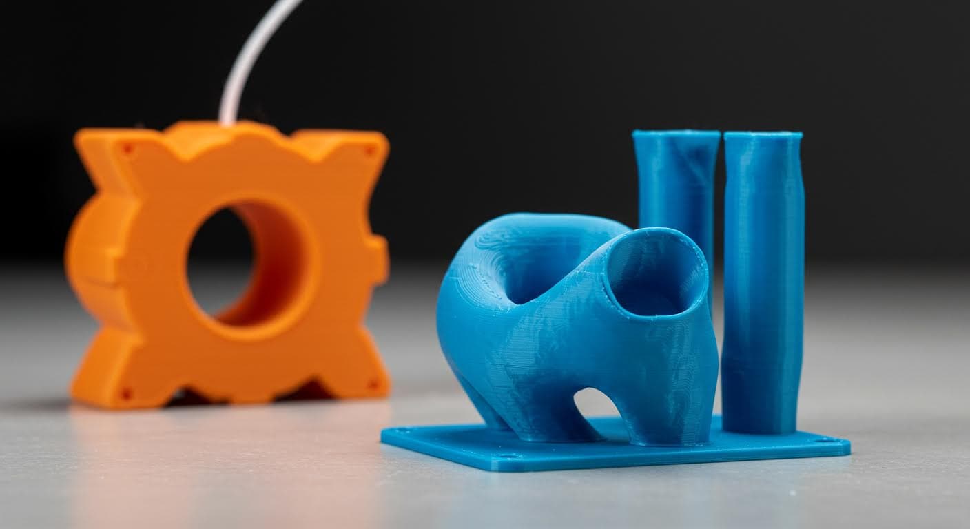 Detailed shot of a completed 3D-printed object made from PLA, showcasing smooth surfaces and intricate details on a neutral background.