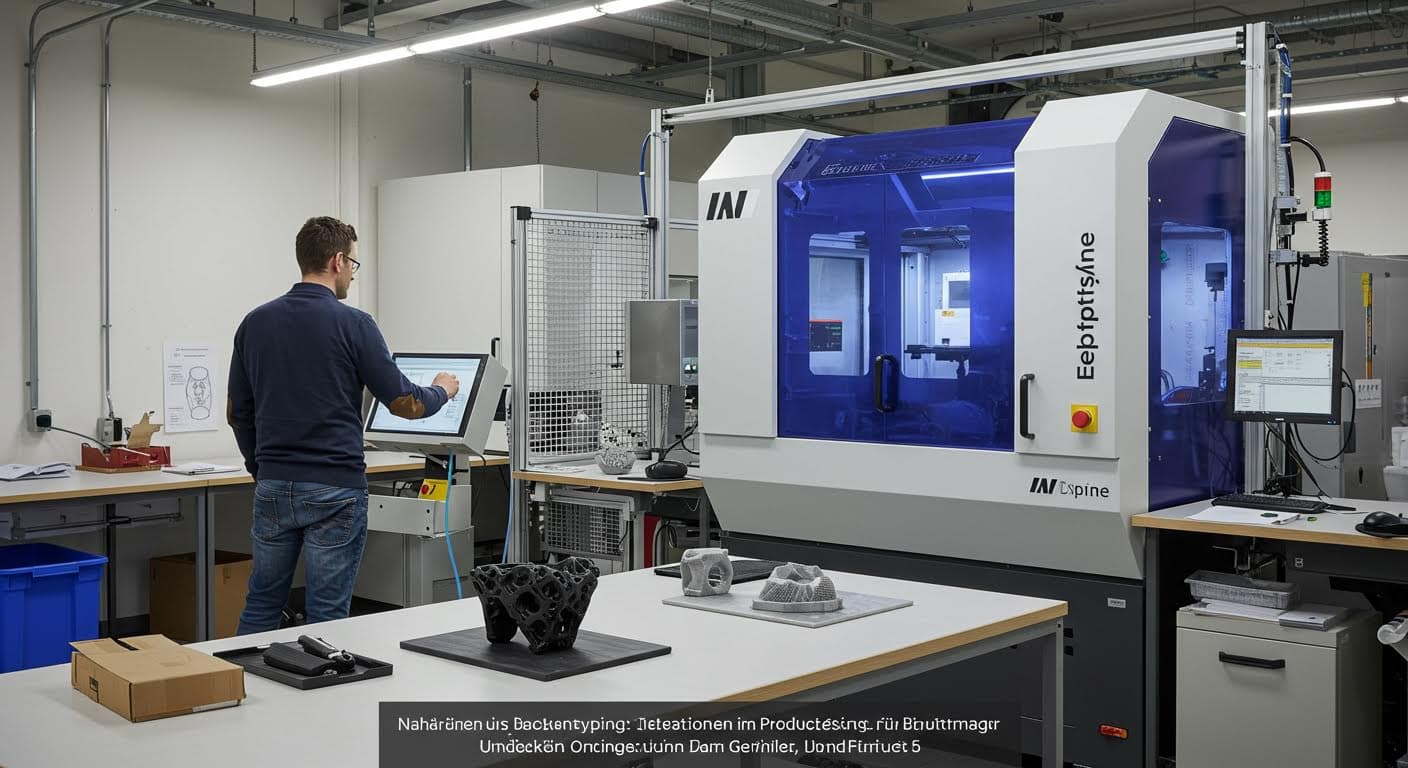 Nahaufnahme eines fertigen 3D-gedruckten Produkts in industrieller Umgebung, ohne Texte oder Logos