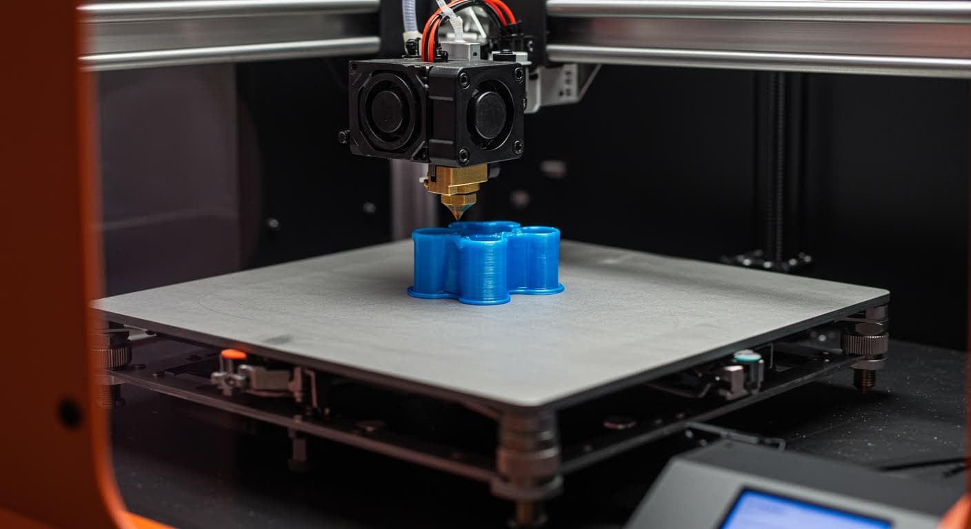 Z-offset calibration process on a 3D printer bed, showing nozzle and plate interaction, professional shot without any textual elements.