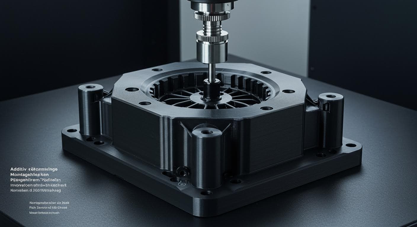 Detailaufnahme eines additiv gefertigten Prüflehre-Modells mit komplexen Strukturen, professionelle Industriefotografie