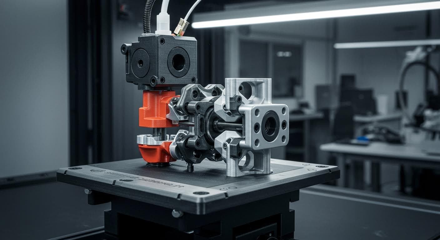 Interlocking 3D-printed assembly demonstrating translational movement, with precise tolerances visible