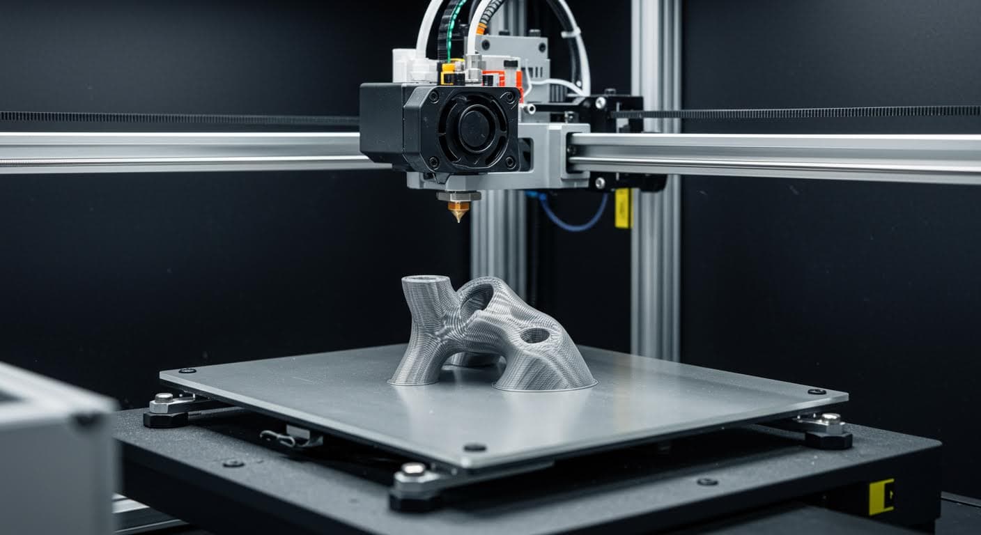 Multimaterial 3D printer extruding flexible and rigid materials to create a bio-inspired joint