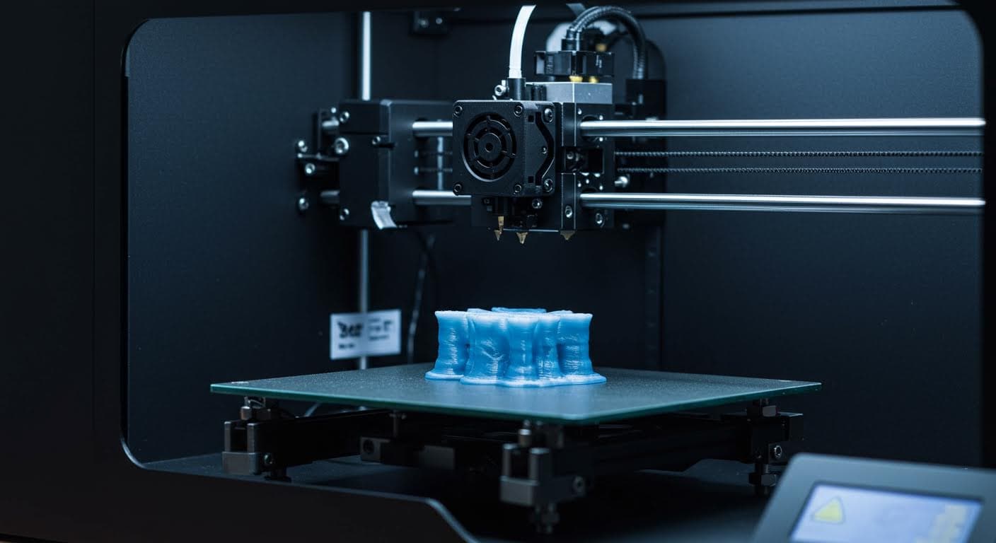 Nahaufnahme des automatischen Filamentwechsels im AMS Lite, visuelle Darstellung der Mechanik in Betrieb, professionelle Qualität