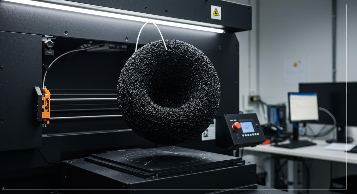 Abstrakte, visuelle Repräsentation eines Schwarzen Lochs in der Astrophysik, basierend auf Gravitationswellen, rein grafisch ohne Labels