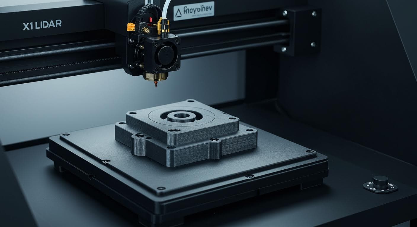 Detaillierte 3D-Punktwolke einer Druckbett-Oberfläche, visualisiert in Grautönen, ohne jegliche Beschriftungen, magazin-tauglich