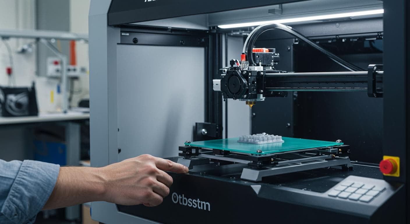 Nahaufnahme eines FDM-Extruders in Aktion, reine visuelle Darstellung von Technologie