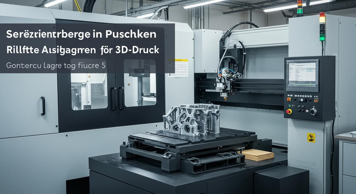 Industriefoto einer 3D-Druckmaschine, die ein komplexes Kunststoffteil produziert