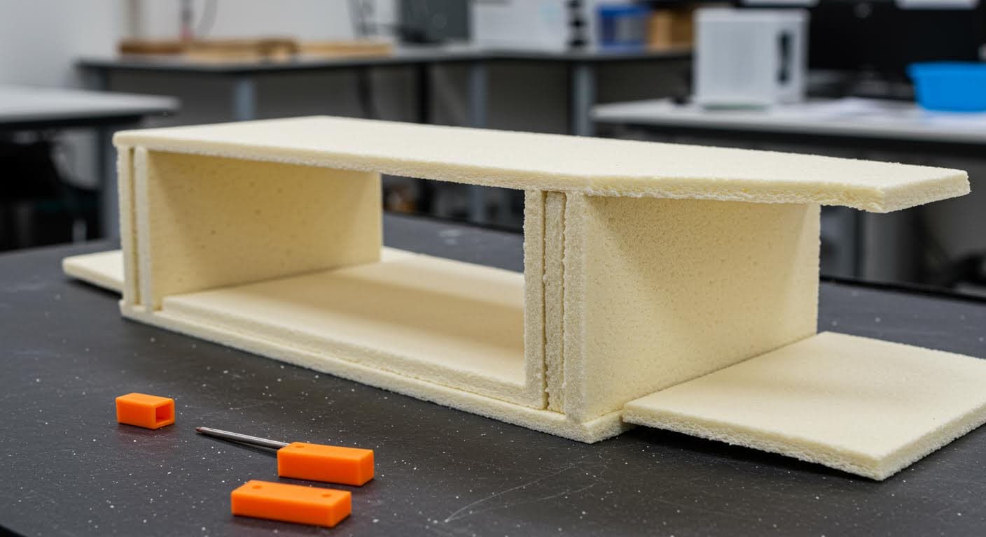 Visuelle Aufnahme einer Sandwich-Struktur für stabile Konstruktionen im Modellbau, magazin-tauglich ohne Logos