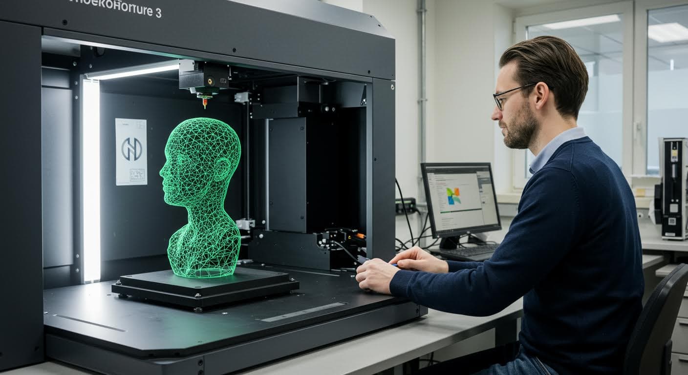 Visuelles Bild eines 3D-gescannten Modells in Echtzeit-Visualisierung, Fokus auf Geometrie und Textur, magazinqualität