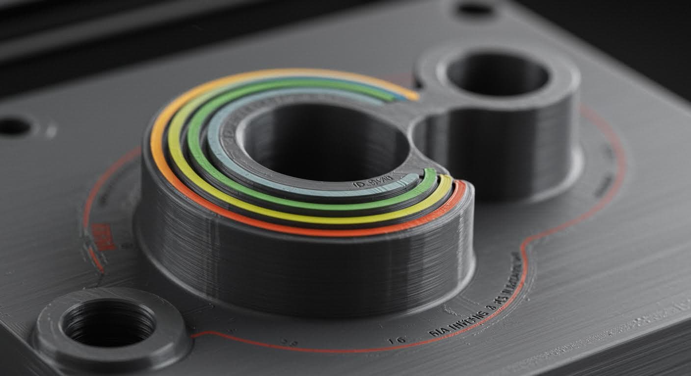 Close-up of a 3D-printed PLA part with smooth rounded edges showing radius transitions in high detail