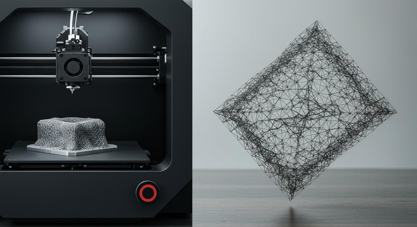 Visuelle Darstellung eines STL-Mesh als feines Dreiecksnetz, das eine Bauteiloberfläche abbildet, in neutralem Hintergrund.