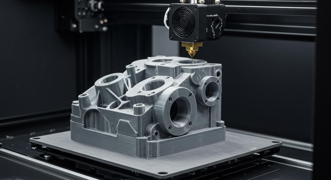 3D-gedrucktes großes funktionales Bauteil mit sichtbaren Schichten von einer 0,6 mm Nozzle, reines visuelles Foto