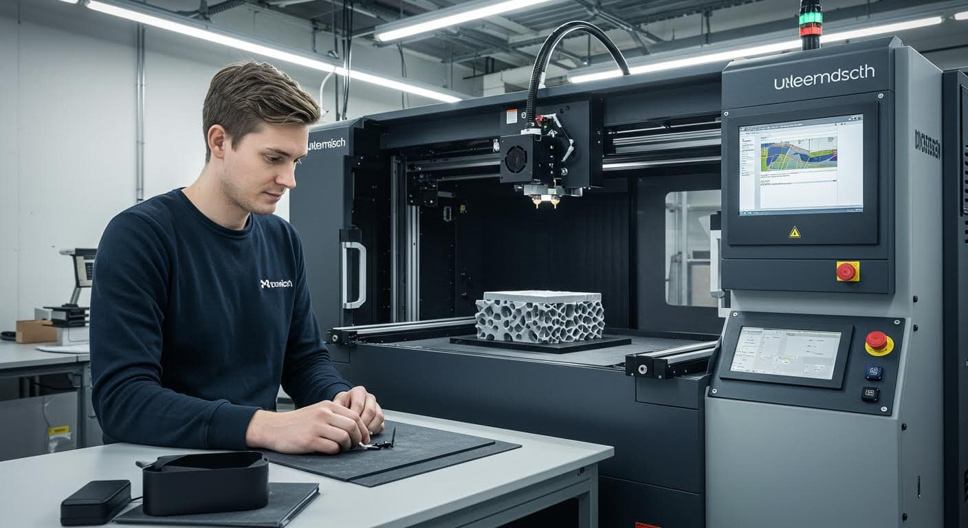 Industrieaufnahme eines Tampondruck-Prozesses auf unebener 3D-Oberfläche, hochauflösend und textfrei