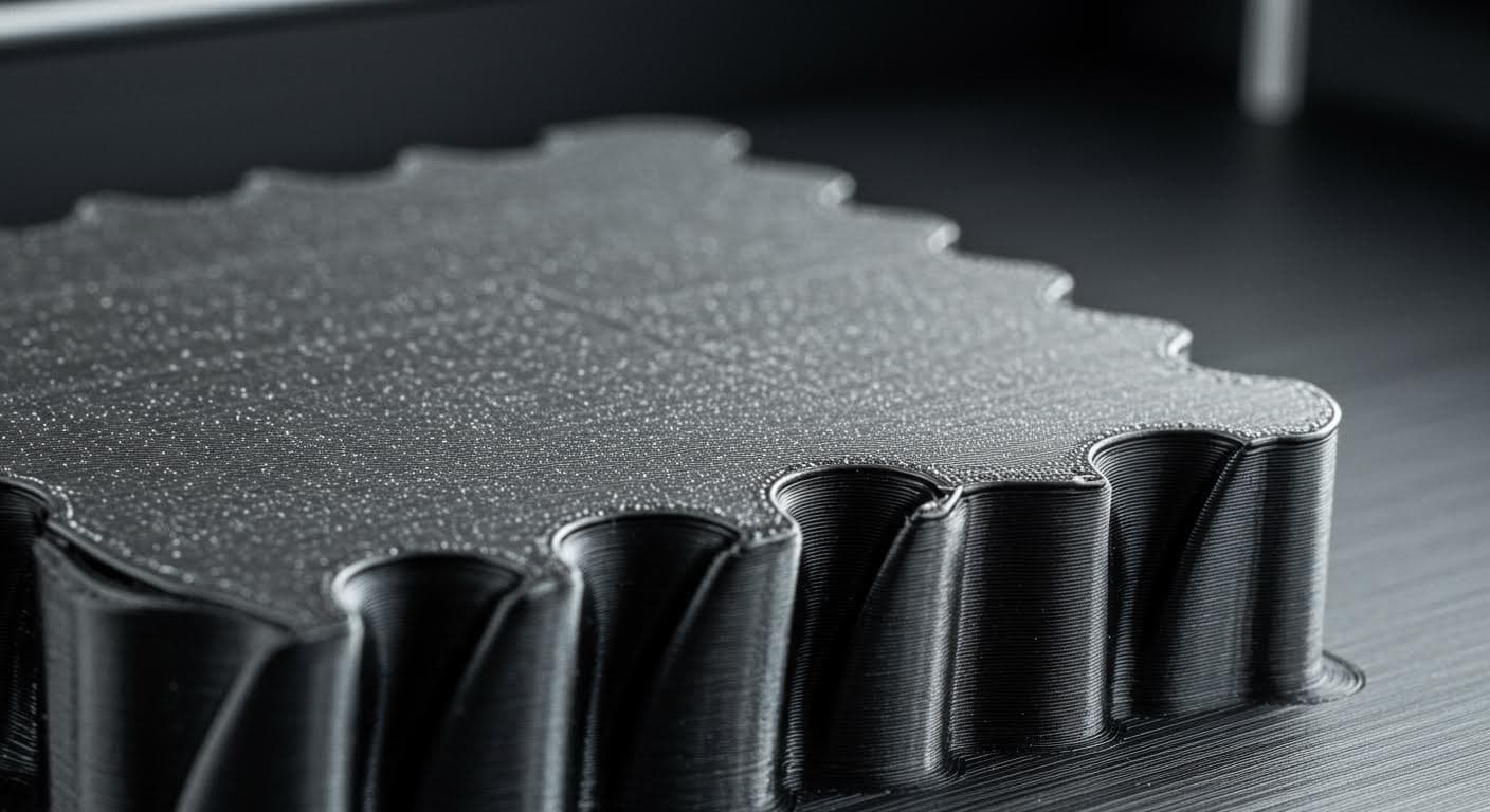 Close-up of a smooth 3D-printed PLA surface without visible seams, showing uniform texture in high resolution