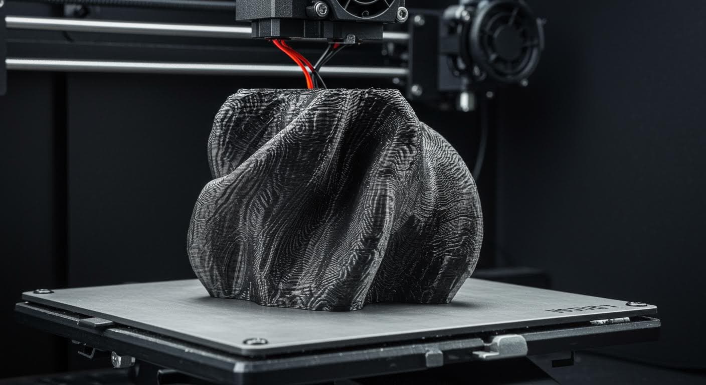 Warped 3D printed object lifting from the print bed, captured in high resolution