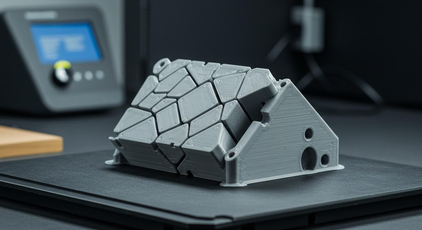 Optimized PLA model with randomly placed seams, appearing seamless and polished