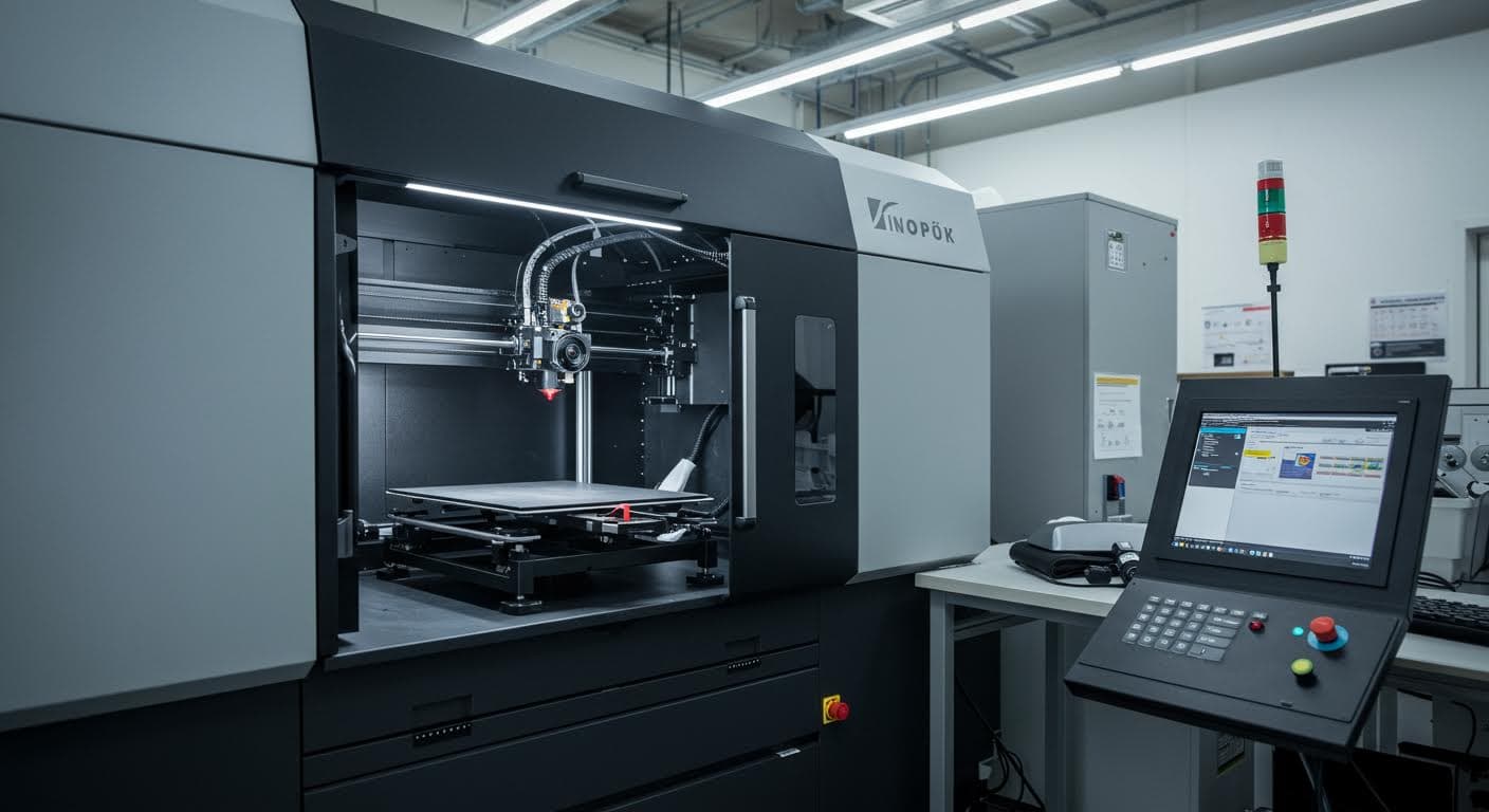 Hochauflösendes Foto eines 3D-Druckers in Betrieb, professionelle Industriefotografie ohne jegliche Schrift