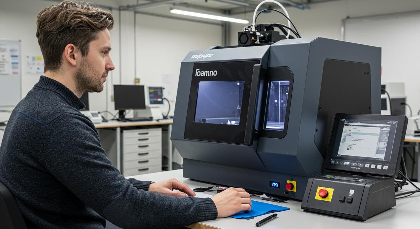 Industriefoto eines Remote-gesteuerten Druckprozesses, Fokus auf Equipment