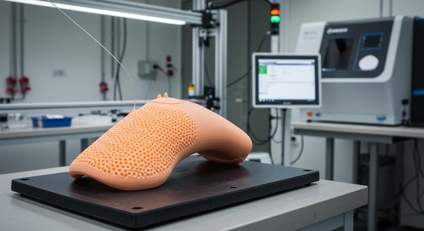 Application example: 3D-printed medical prosthesis with textured surfaces for better handling, displayed in a clean lab environment.
