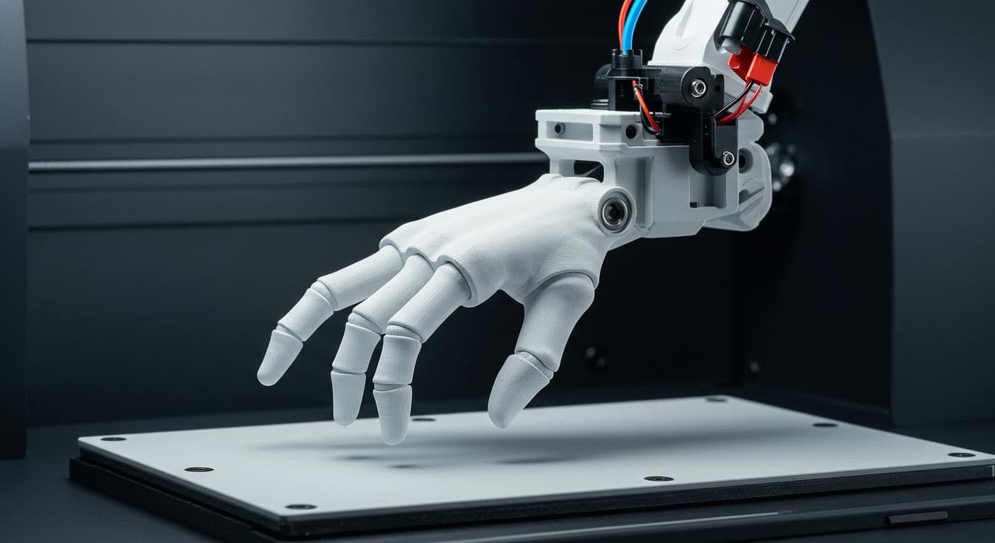 Hochauflösendes Foto eines 3D-gedruckten monolithischen Mechanisms mit flexiblen Gelenken, isoliert auf neutralem Hintergrund, professionelle Industriefotografie