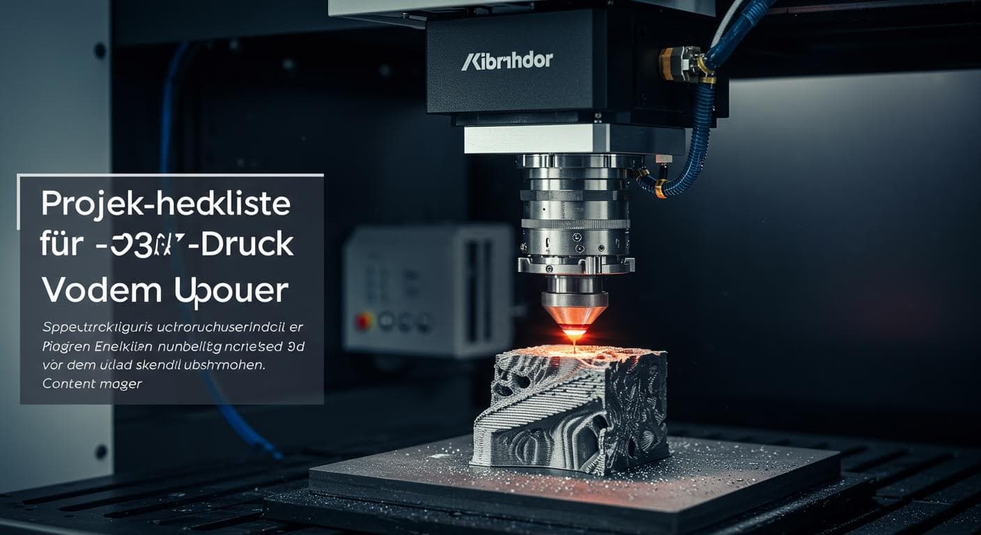 Industriefoto eines additiven Fertigungsprozesses, bei dem ein Laser Metallpulver schmilzt, mit sichtbaren Schichten und Funken, in hoher Auflösung.