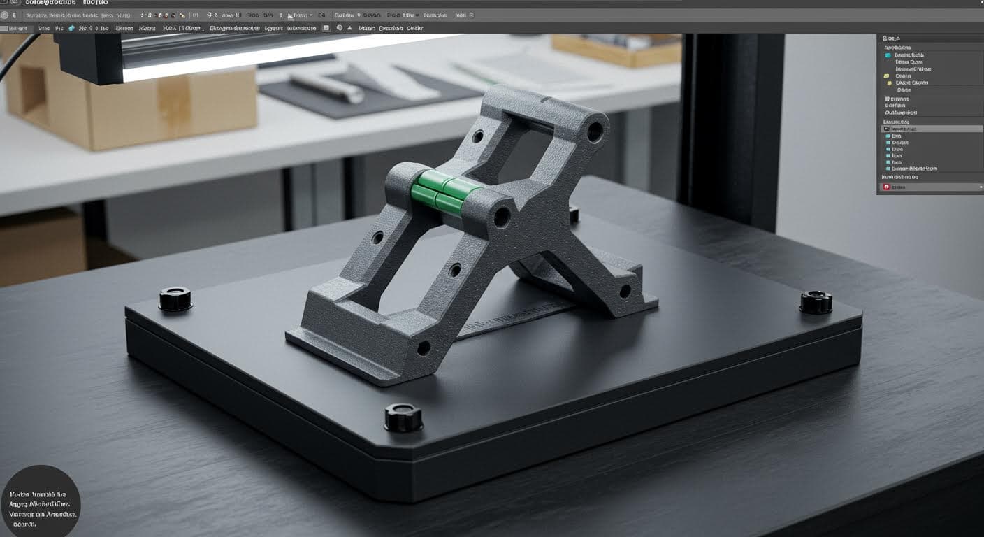 Simulation render of a living hinge design in CAD software, purely visual with geometric shapes