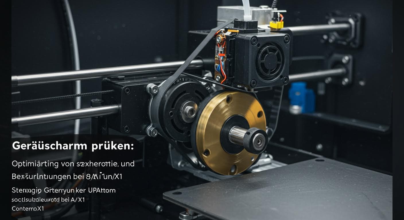Close-up view of acceleration mechanics in a 3D printer, showing belts and motors in motion, purely visual with no inscriptions.