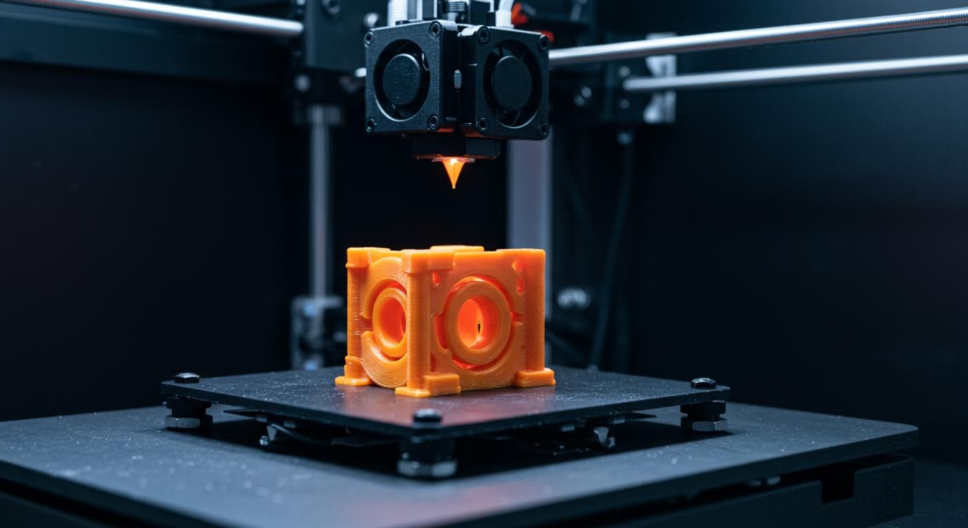 Detailansicht eines fertigen kleinen PLA-Modells mit feinen Strukturen und glatter Oberfläche, beleuchtet in einem Laborumfeld, reine visuelle Darstellung