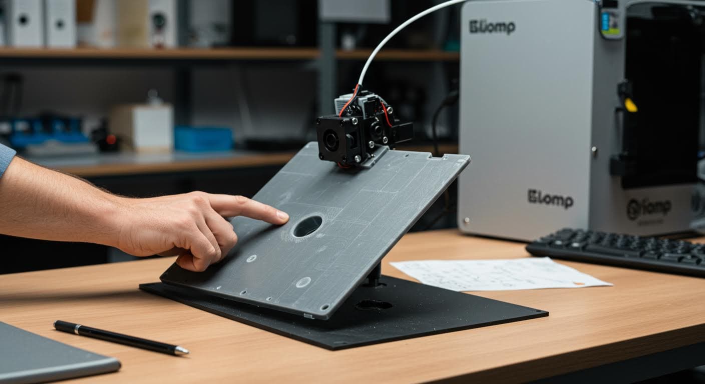 Segmentierte PLA-Teile mit mechanischen Dübelverbindungen auf einem Arbeitstisch, hochqualitatives Bild ohne jegliche Schrift