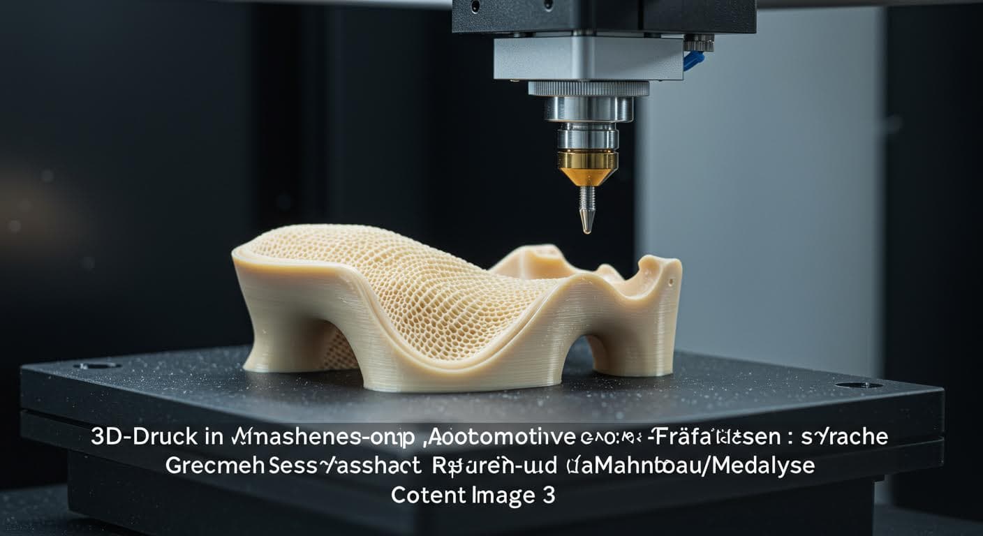 Close-up view of a medical prosthesis being additively manufactured, showcasing biocompatible materials in a clean industrial setting.