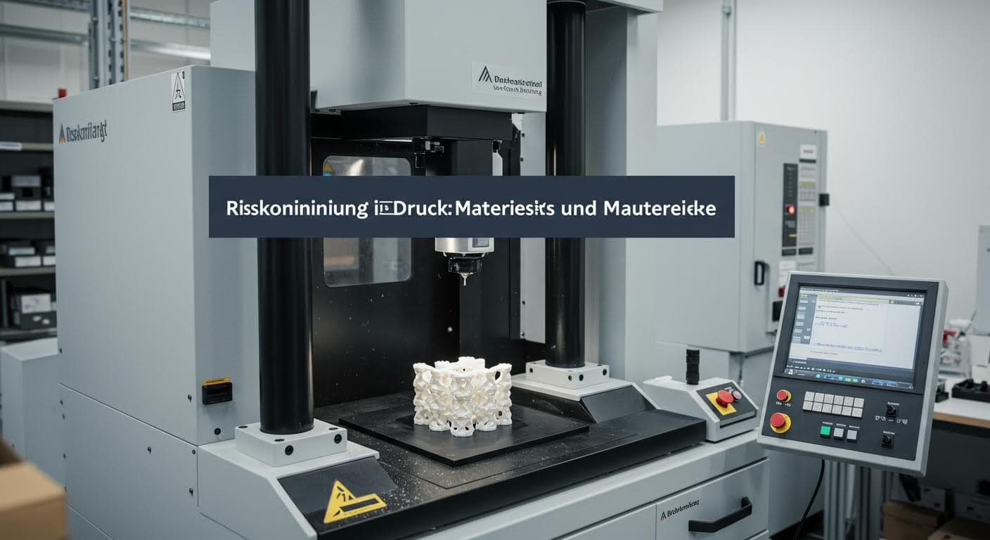 Professional image of material testing machinery analyzing a 3D-printed sample, pure visual representation