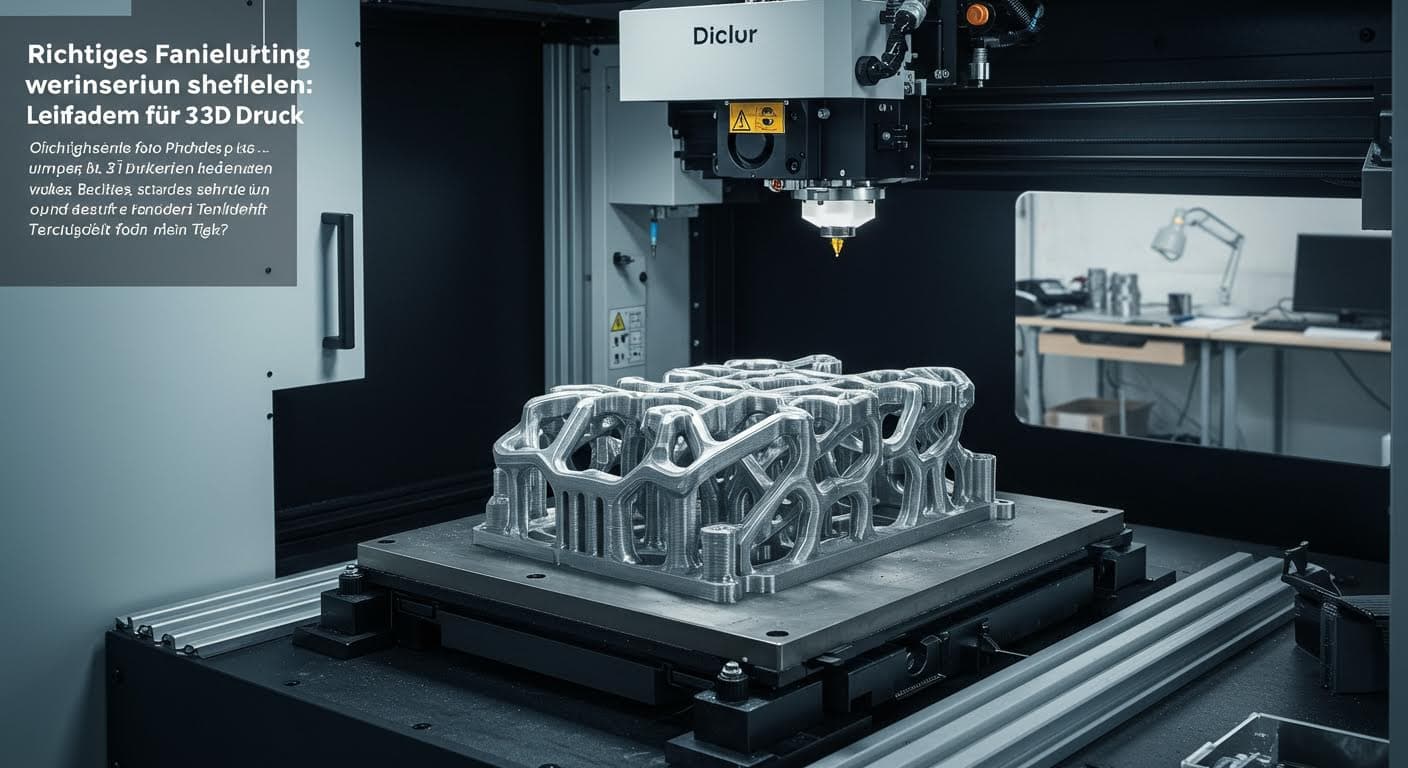 Hochauflösendes Foto eines 3D-Druckers in Betrieb, der ein komplexes Metallteil schichtweise aufbaut, reine Technologieansicht ohne Text