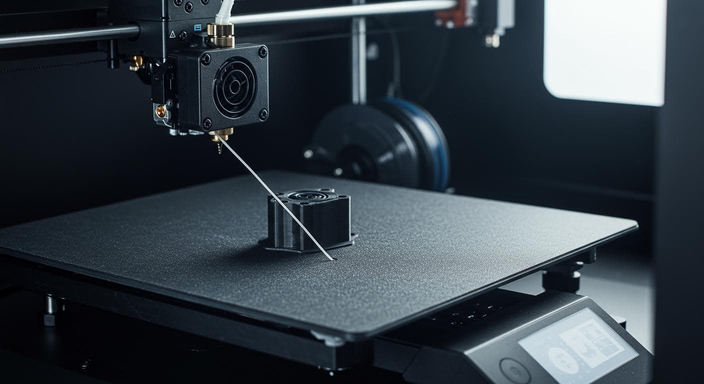 PEI surface with filament adhering firmly, demonstrating optimal adhesion in action