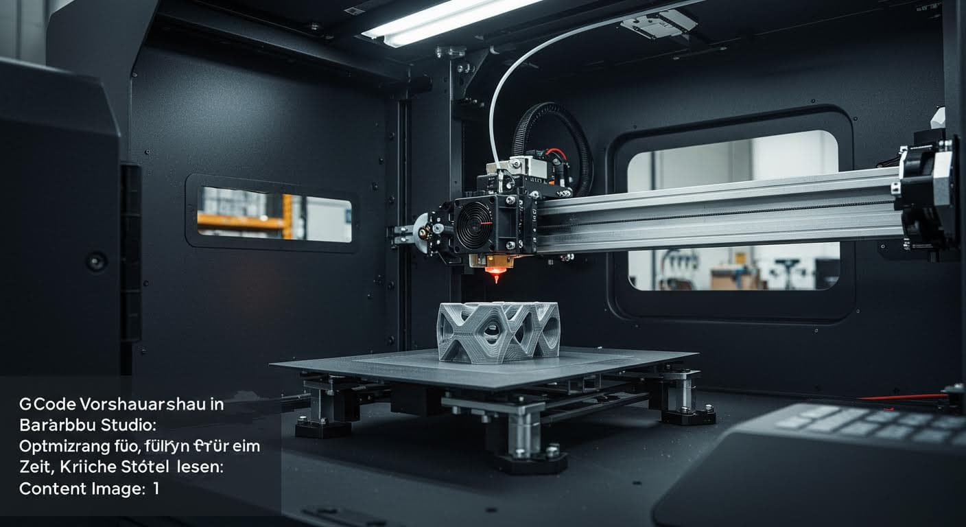 Hochauflösendes Foto eines 3D-Druckers in Aktion, mit sichtbarem Filament und gedrucktem Objekt, industrieller Hintergrund