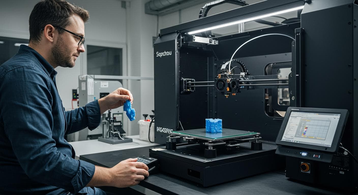 Nahaufnahme von Filamentrollen und AMS-System in Betrieb, reine visuelle Darstellung